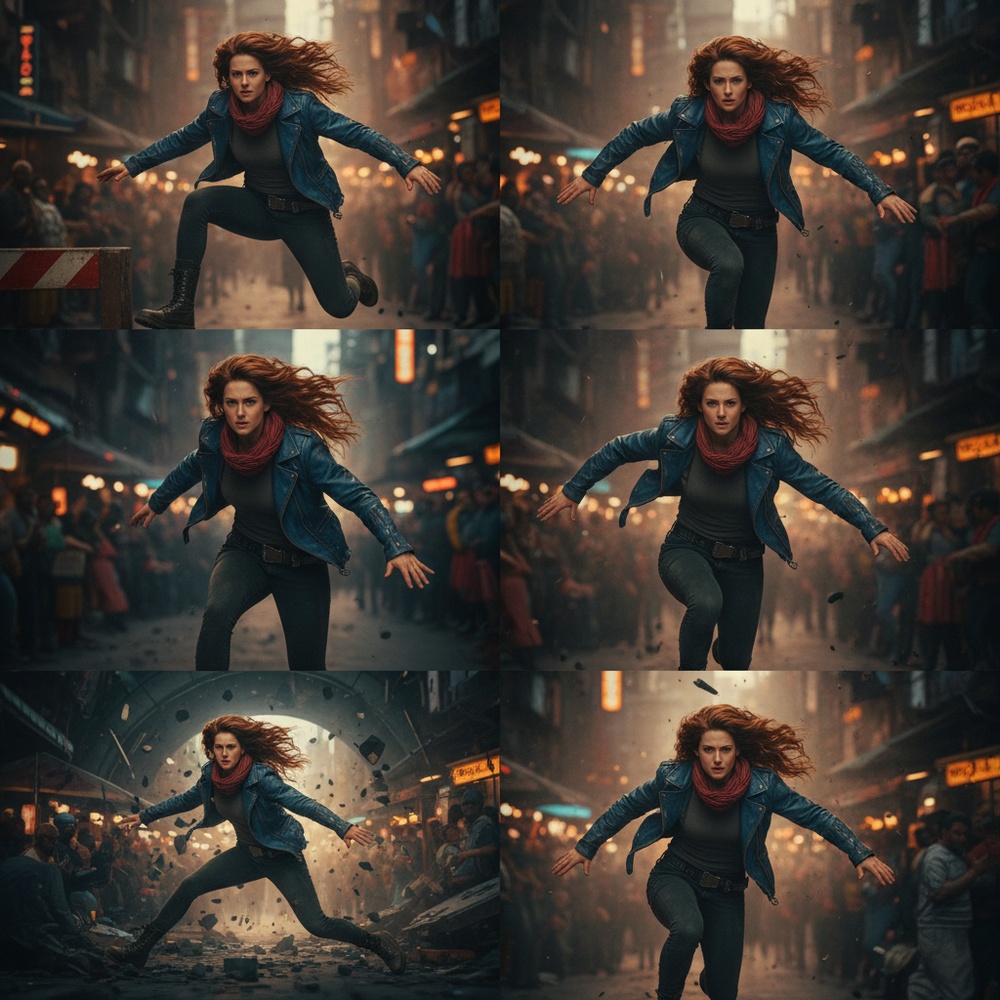 Consistent character identity across motion: same face, hairstyle, and outfit during action, realistic anatomy, stable appearance from frame to frame, cinematic grading, ultra-detailed, photorealistic, 4k