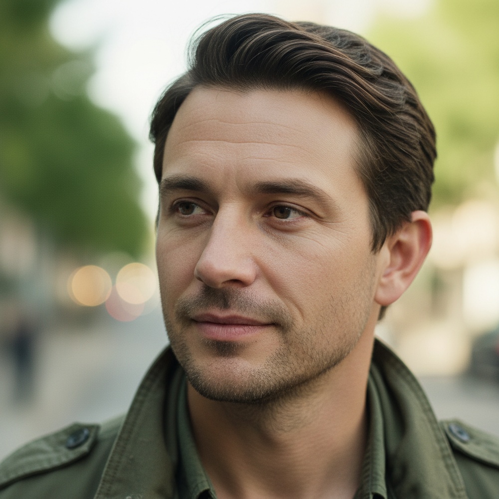 Cinematic still frame from a real video, close-up portrait, realistic face replacement seamlessly blended, identical head pose and expression, natural skin texture, soft daylight, shallow depth of field, ultra-detailed, photorealistic, no artifacts, no glitches, no text, 4k